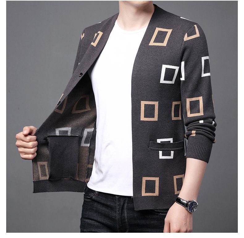 Erkek Giyim 2024 Sonbahar Yeni Erkek Örgü Mont Moda Trend Gençlik Dış Giyim Rahat Alt Gömlek Yün Üst_voghion.com