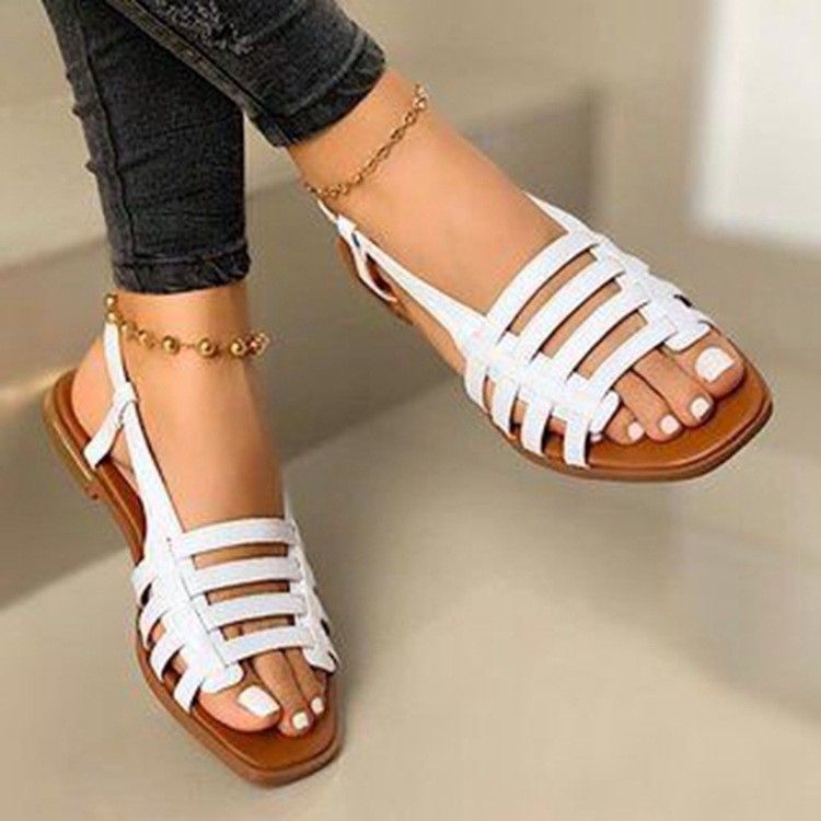 Γυναικεία φλατ σανδάλια, καλοκαιρινά, νέα, casual, φλατ σανδάλια με στρογγυλό κεφάλι, για γυναίκες, μεγάλα μεγέθη_voghion.com