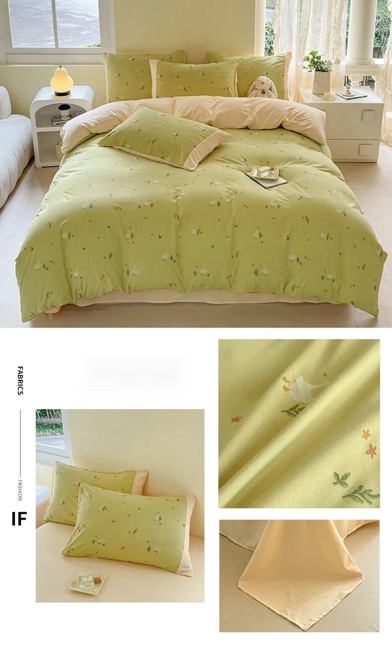 Set di tre pezzi di biancheria da letto per dormitorio a quattro molle di classe A, lenzuolo e copripiumino stampati con cartoni animati minimalisti_voghion.com