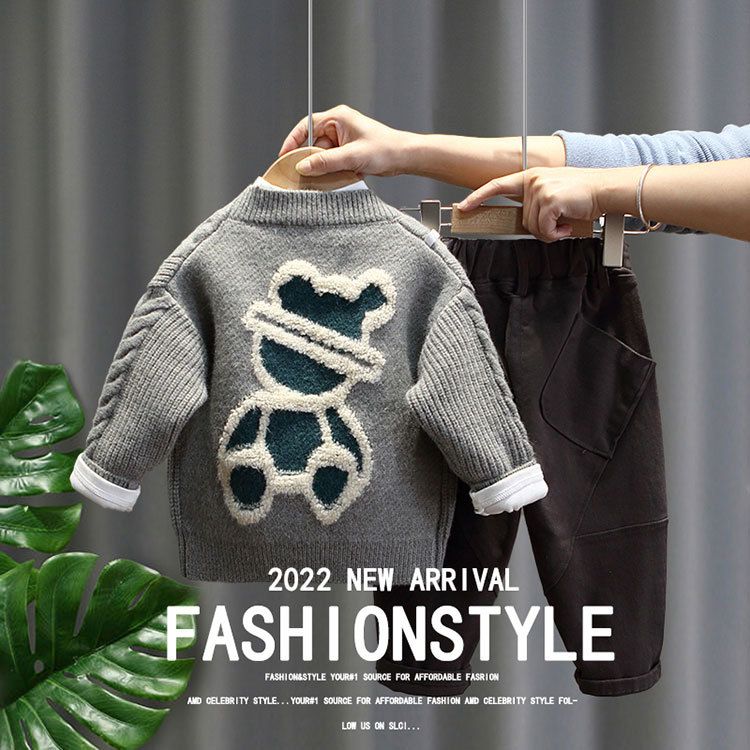 Ensemble trois pièces pour garçon, veste tricotée tendance pour enfant, pull pour bébé, printemps et automne_voghion.com