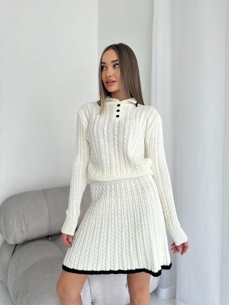 2025 Casual Long Sleeved Knitted Button Sweater Short Skirt Two-piece Set For Women_voghion.com