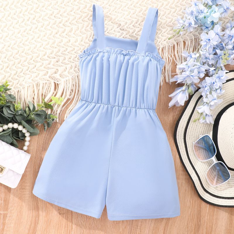 Kinderkleding Nieuwe meisjes casual bretels effen kleur knoop lente en zomer jumpsuit_voghion.com