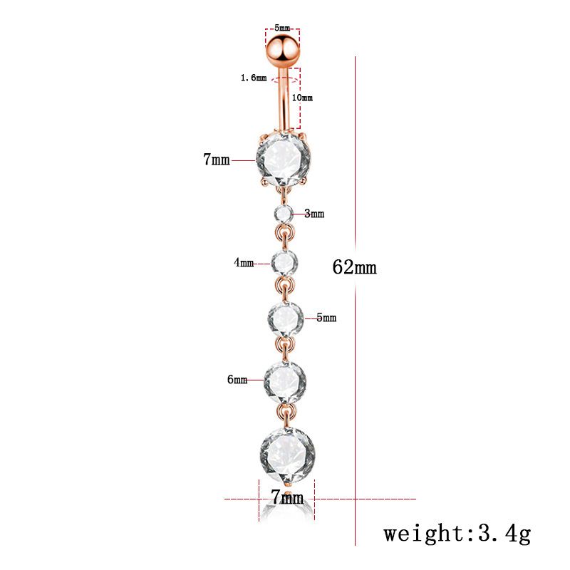 Piercing all'ombelico con anello lungo in zircone, nuovo, in oro rosa e argento, all'ingrosso_voghion.com