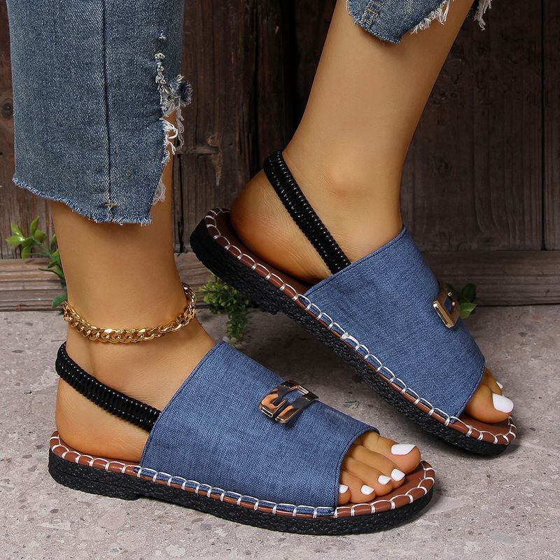 Women's Shoes New Flat Sandals For Women Fabric Elastic Band Metal Decorations Large Size Shoes Beach Shoes_voghion.com