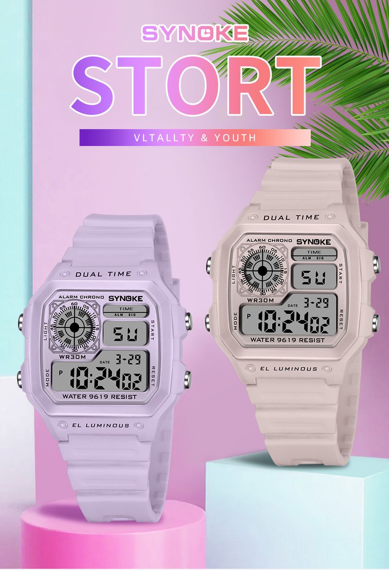 Retro Digital Sports Watch For Women, Waterproof With Night Light, Square Dial, Classic Design, Stopwatch, Alarm, 30M Water Resistance_voghion.com