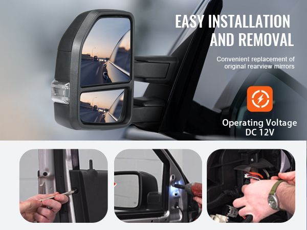 VEVOR Towing Mirrors Fit For 2015-2018 Ford F150, Power Heated With Signal Light LED Arrow Signal Light & Puddle Light, Plane & Convex Glass, Manual Controlling Telescoping Folding, Black_voghion.com