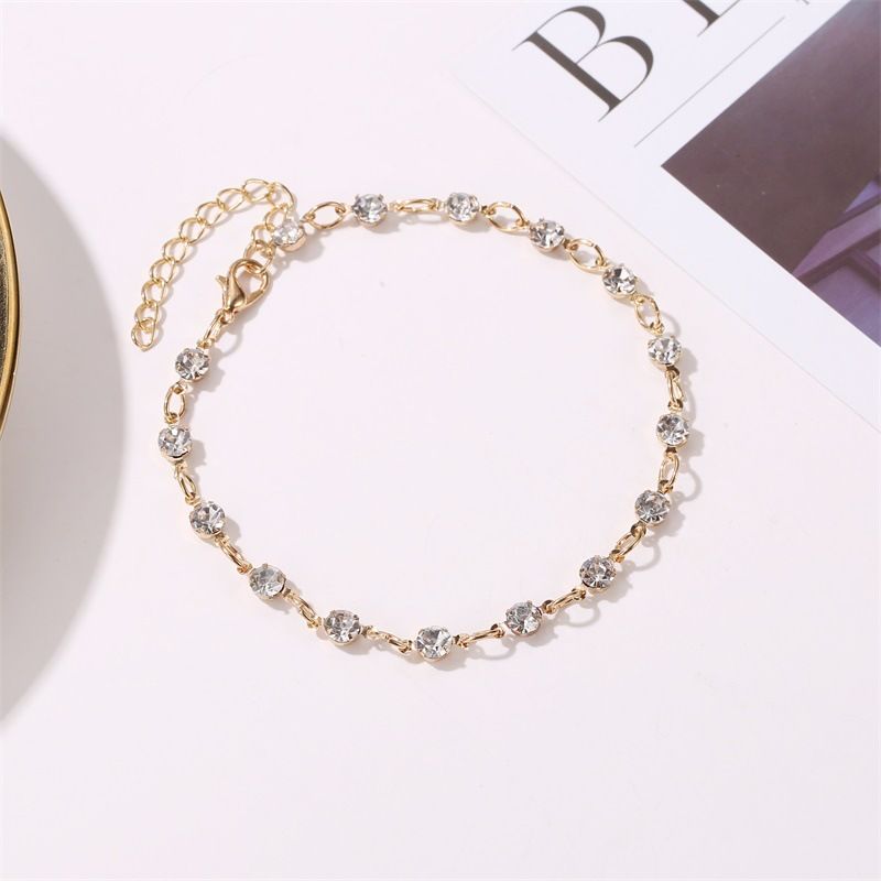 Nuovo piede semplice trasparente strass cavigliera elegante spiaggia stile donne semplice rotonda flash cavigliera_voghion.com