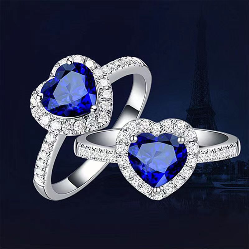 Heißer Verkauf Weiß Kupfer Schmuck Exquisite Intarsien Blau Herzförmigen Saphir Ring Weibliche Farbe Roten Edelstein Ring_voghion.com