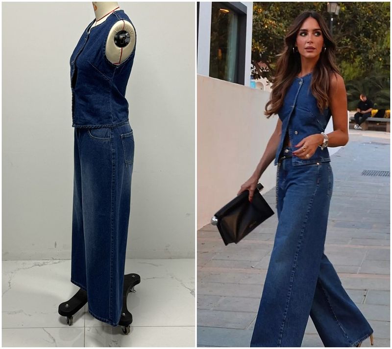 Damkläder Ärmlös väst Mode vida ben Denimkostym_voghion.com