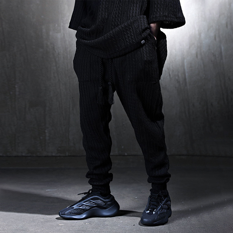 Herrenanzug Herbst neuer lässiger Strickanzug Herren Sommer lose langärmelige Hemdhose Herrenbekleidung_voghion.com