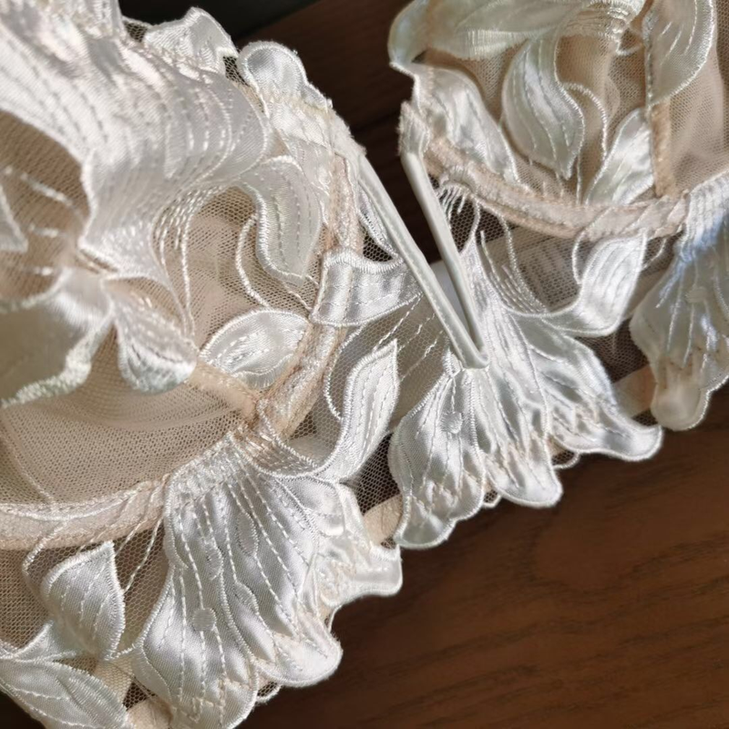 Nuovo reggiseno intimo sexy in pizzo ricamato con scollo a V profondo per donna, con seno grande ultra sottile e piccola arricciatura._voghion.com