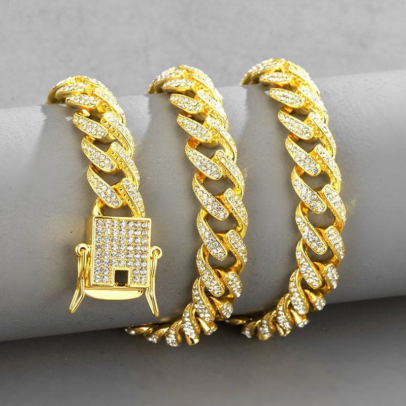Kadın Takıları Hip Hop Küba Bağlantı Zinciri, Yapay Elmaslar, Geometrik Tasarım, Alaşım Malzeme, Gümüş ve Altın Renkleri, 18-24 inç Boyutları_voghion.com