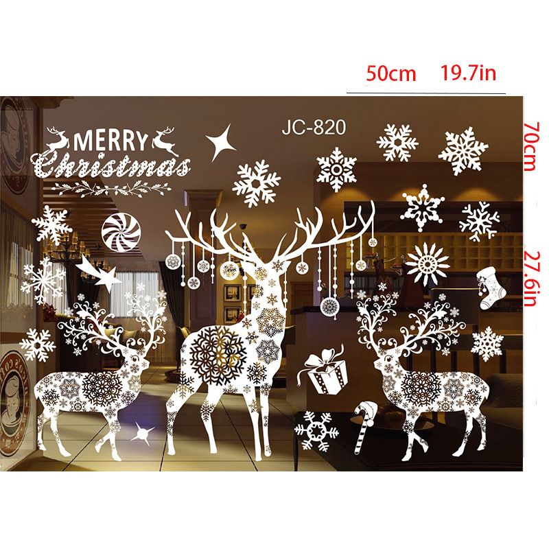 Christmas snowflake elk sleigh window decoration Christmas tree 3d static sticker New Year window sticker Christmas sticker_voghion.com