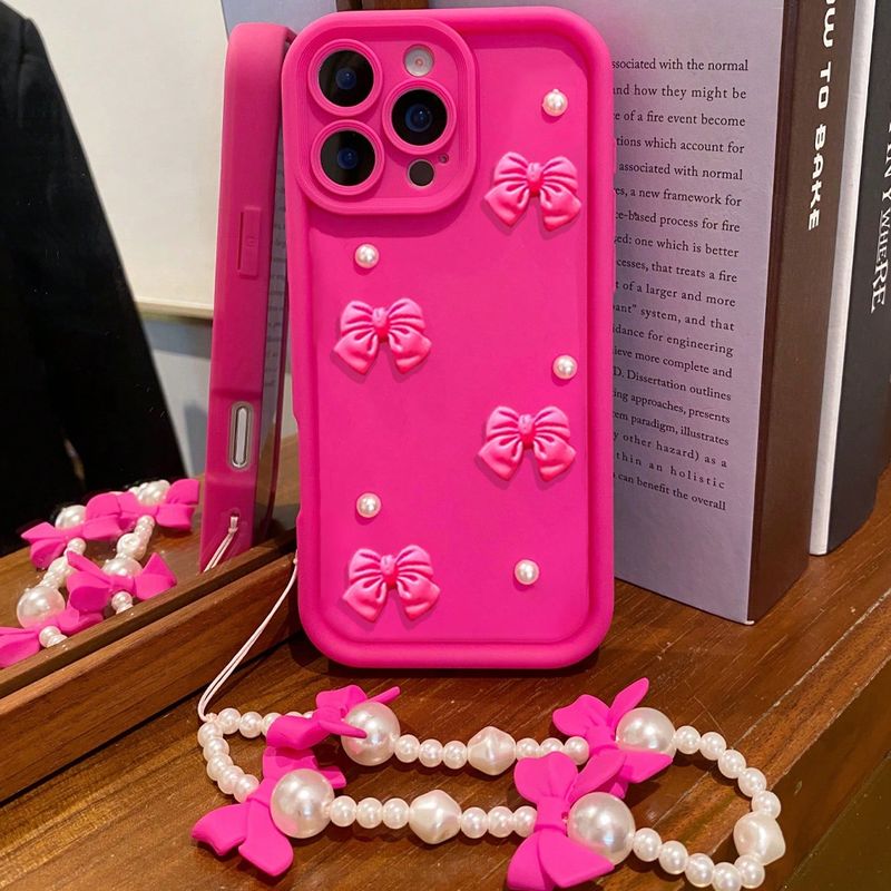 Nuova custodia per telefono con fiocco rosa perlato 3D per Pixel 7, 8, 9 Pro XL, 7A, 8A, Google Pixel8, Pixel9proxl, con custodia per bracciale_voghion.com