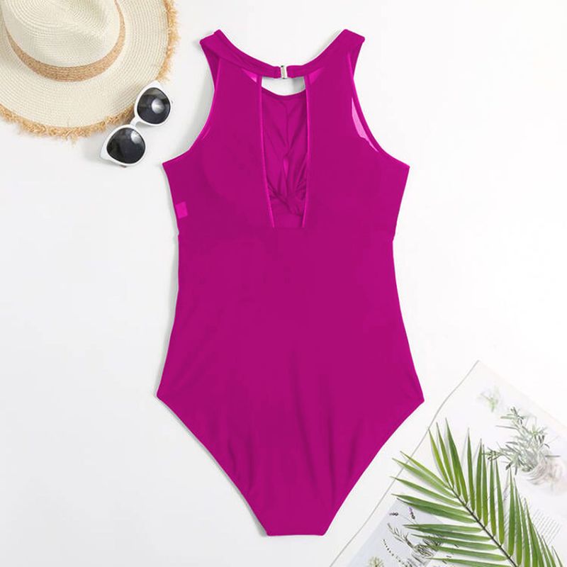 Venta al por mayor del fabricante del traje de baño de una sola pieza del bikini del color sólido atractivo de las mujeres_voghion.com
