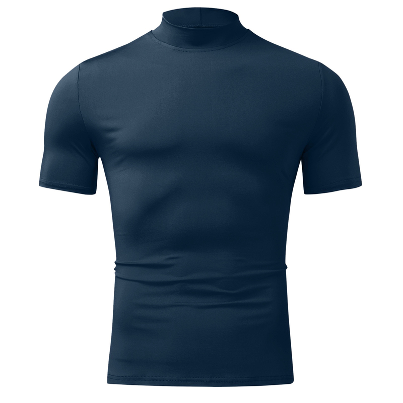 2023 herbst und Winter Hohe Kragen Kurzarm T-shirt männer Unterlage Einfarbig Top_voghion.com