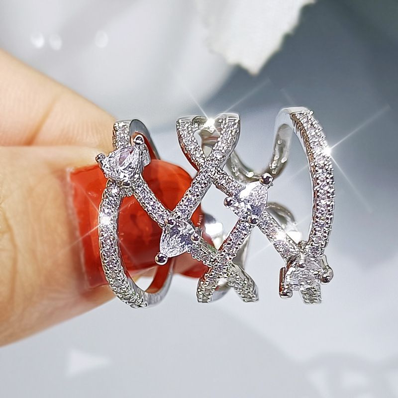 Creative Versatile Tree Leaf Ear Stud Clip Earrings Women's Copper Platinum Plated Zircon Ring Necklace Three-Piece Set_voghion.com