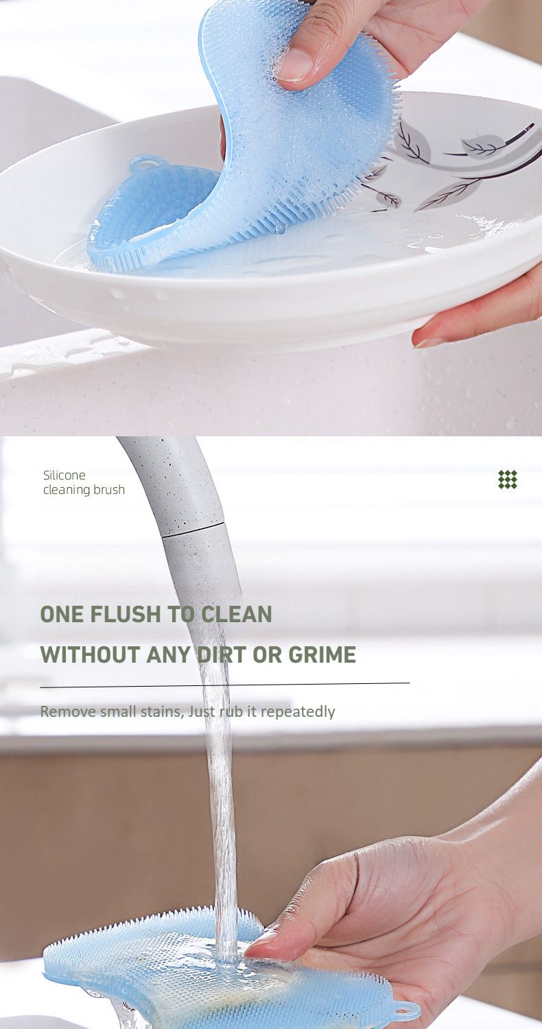 Spazzola multiuso in silicone per uso alimentare | Spazzola per la pulizia dei piatti e del viso | Spazzola in silicone 2 in 1 | Strumento per la pulizia della cucina e della cura personale_voghion.com