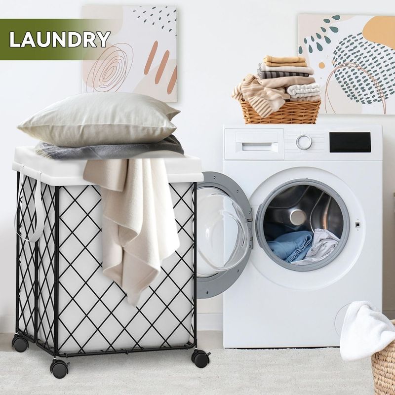 Metallo con telaio La lavabile e camere da letto per cesto ruote cesto lavanderia bagni rivestimento staccabile rotolamento adatto lavanderia_voghion.com