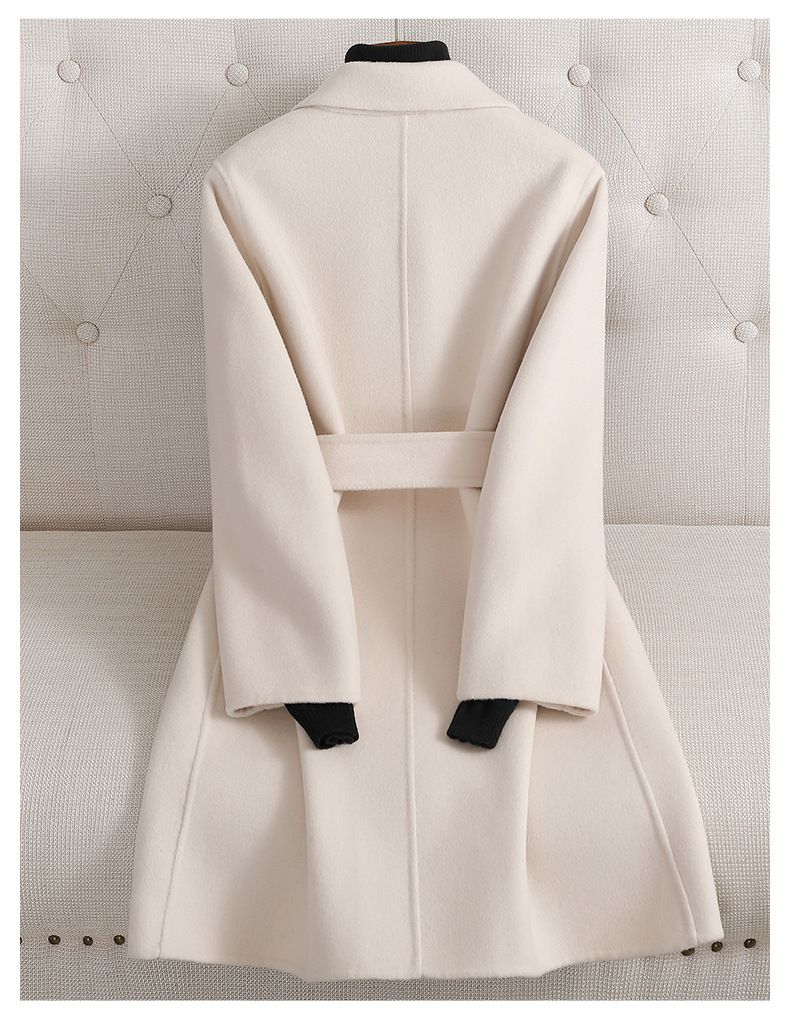 Luxury Double-Faced Wool Coat Women's Mid-Length Trench Coat For Petite Figure | Premium Cashmere Blend | Slim Fit With Belt | Office Elegance_voghion.com