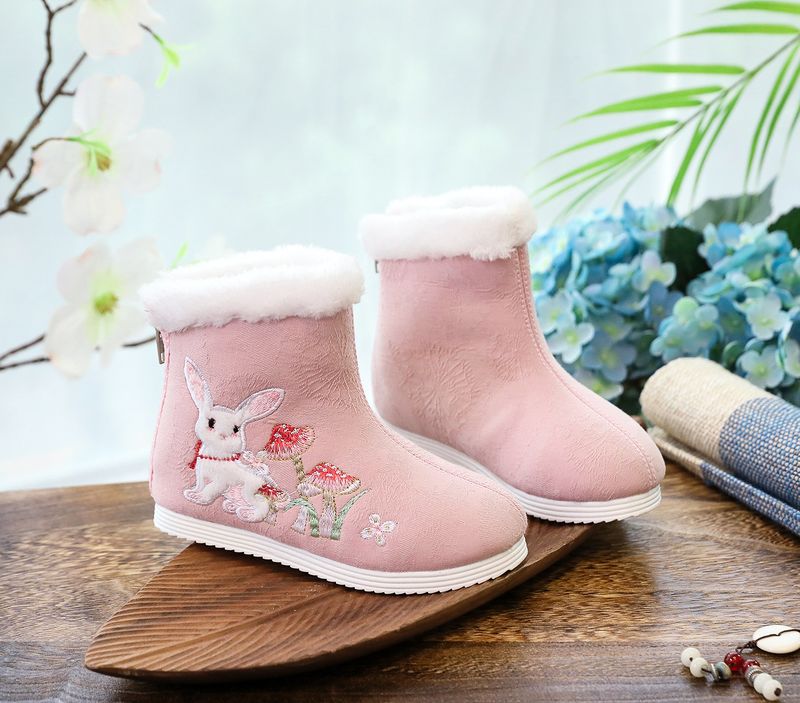 Stivali corti in cotone per bambini, autunno e inverno, in tessuto Hanfu ricamato, taglia S, per spettacoli di danza in stile cinese_voghion.com