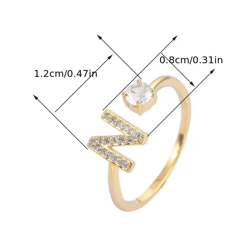 Venda quente 26 letras inglesas micro conjunto zircão moda feminina cobre banhado 14k aberto anel simples_voghion.com