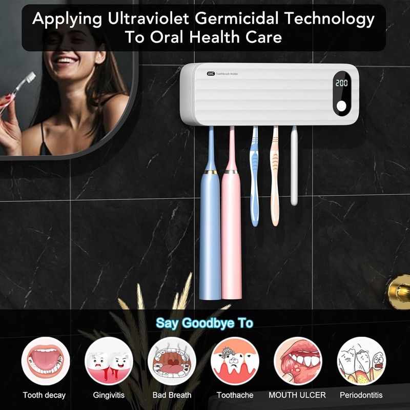 Portaspazzolino disinfettante UV - 5 slot Timer senza trapano UE_voghion.com