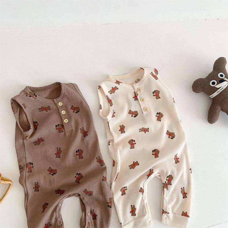Mother & Kids 2024 baby Korean summer new style boys and girls baby sleeveless bear jumpsuit cute summer clothes crawling clothes outer wear_voghion.com