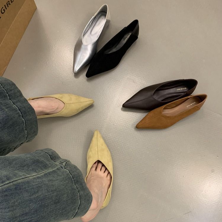 Sapatos casuais de estilo francês, bico fino, bico fino, para caminhada, para uso diário, para mulheres_voghion.com