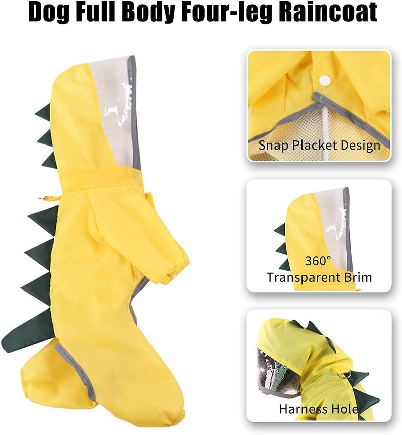 Dog Raincoat with Hood and Collar Hole, Hooded Dog Raincoat, (S)_voghion.com