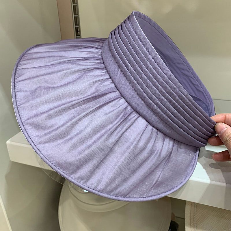 Summer Seersucker Pleated Sun Protection Sun Hat Women's Hat UV Protection Foldable Versatile Elegant Empty Top Sun Hat_voghion.com