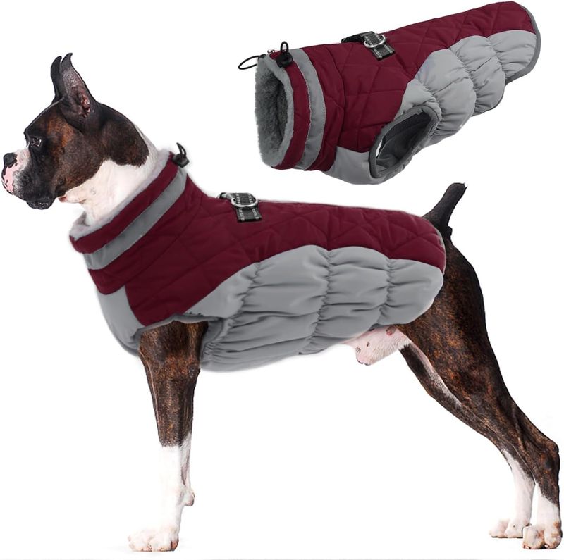 Giacca invernale in cotone spesso e antivento per cani, con fodera in pile caldo e imbottito_voghion.com