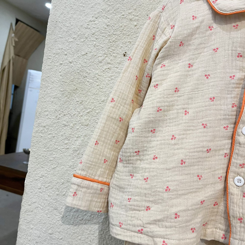 Pijamas para niños, conjunto de manga larga de gasa de algodón para primavera y otoño para niñas y niños, ropa para el hogar_voghion.com