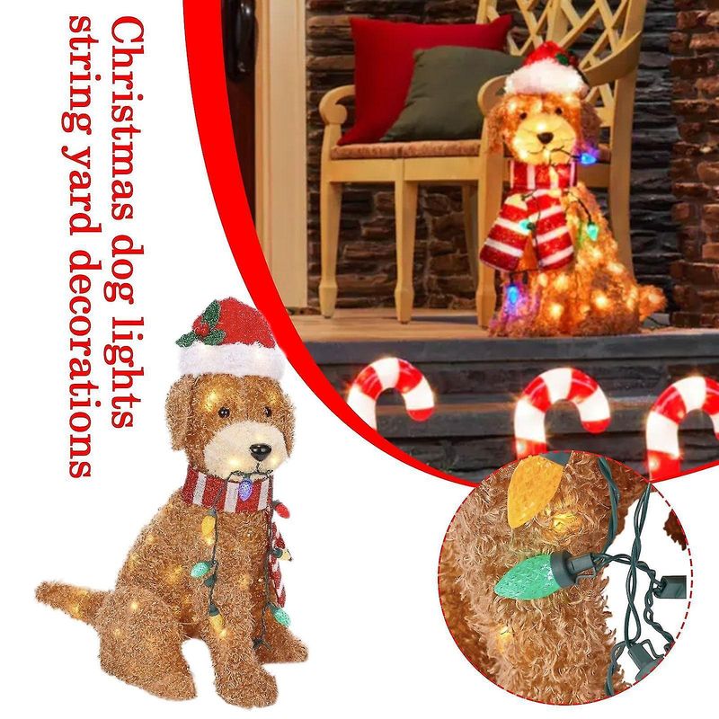 Décoration de Noël à LED en forme de chien moelleux et gribouillis_voghion.com