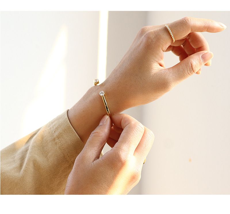 Personlighed Chic Minimalistisk Dobbelt Zirkon Åben Kobberbelagt K Guld Armbånd Armbånd_voghion.com