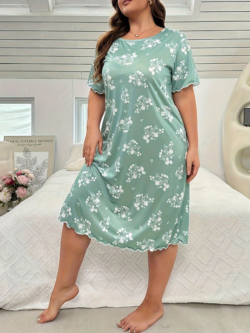 Nachtwäsche für Damen, modische Heimkleidung, Pyjama, Nachthemd, Kleid, kurzärmeliges T-Shirt-Kleid für Damen_voghion.com
