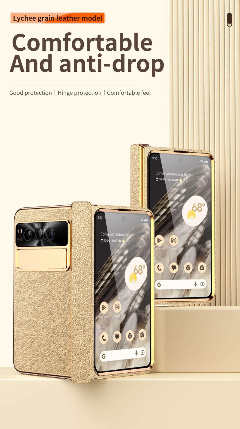 Google Pixel Fold luxus galvanizált bőr üzleti elegáns beépített képernyővédő fólia tartó állvány telefontok_voghion.com