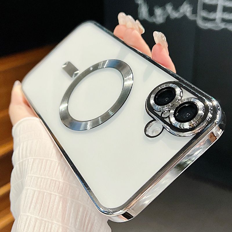 Galvanoitu läpinäkyvä TPU pehmeä kotelo iPhone 16 15 14 Plus 13 12 11 Pro Max Magsafe langattomalle lataussuojalle_voghion.com
