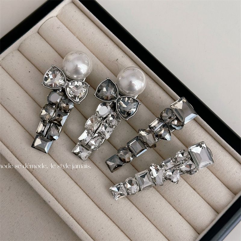 Forcina per capelli da donna in stile coreano, con fiocco in strass leggero di alta qualità, a forma di becco d'anatra, con frangia retrò e semplice clip laterale_voghion.com