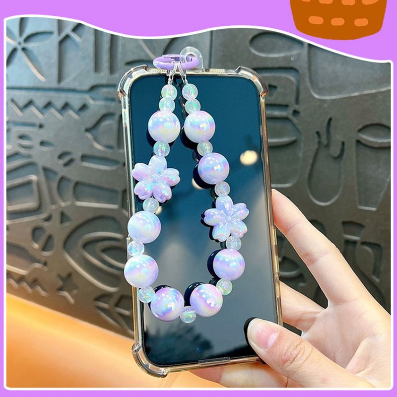 Parlak Kiraz Çiçeği Boncuklu Zincir Zarif Çanta Kolye Araba Anahtarlık Hediye Telefon Kılıfı Aksesuarı_voghion.com