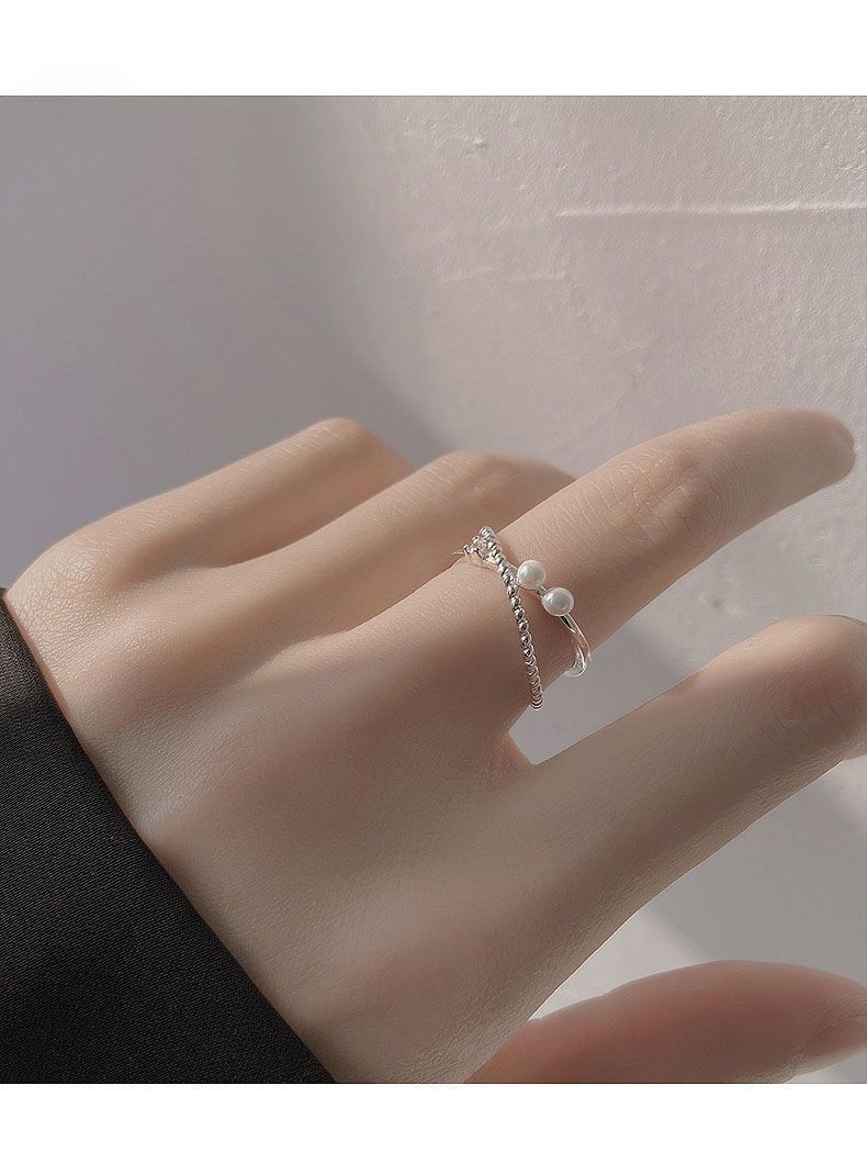 Anello con croce di perle per donna, alla moda, semplice, aperto, stile minimalista, leggero, di lusso, nicchia._voghion.com