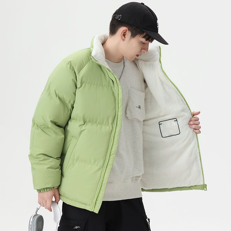 Winter Lamb Wool Puffer New Loose Fit Men's Thickened Plus Size Coat Couple's Fleece-Lined Warm Cotton Jacket_voghion.com
