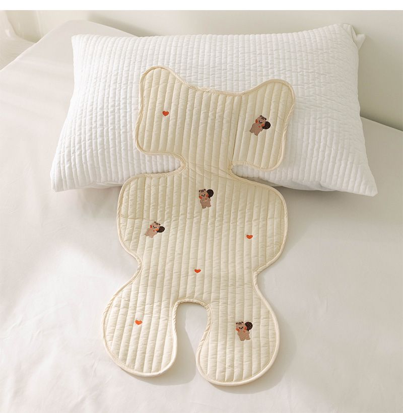 Cojín para asiento de cochecito de bebé, cojín con bordado de conejito de oso, para todas las estaciones, algodón, transpirable, colchón para carrito, accesorios para cochecito de bebé recién nacido_voghion.com