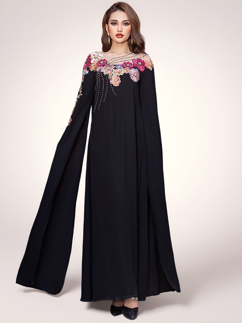 Damenbekleidung Robe Leichte Luxusapplikation Besticktes Perlenkleid Abaya Damenbekleidung aus dem Nahen Osten_voghion.com