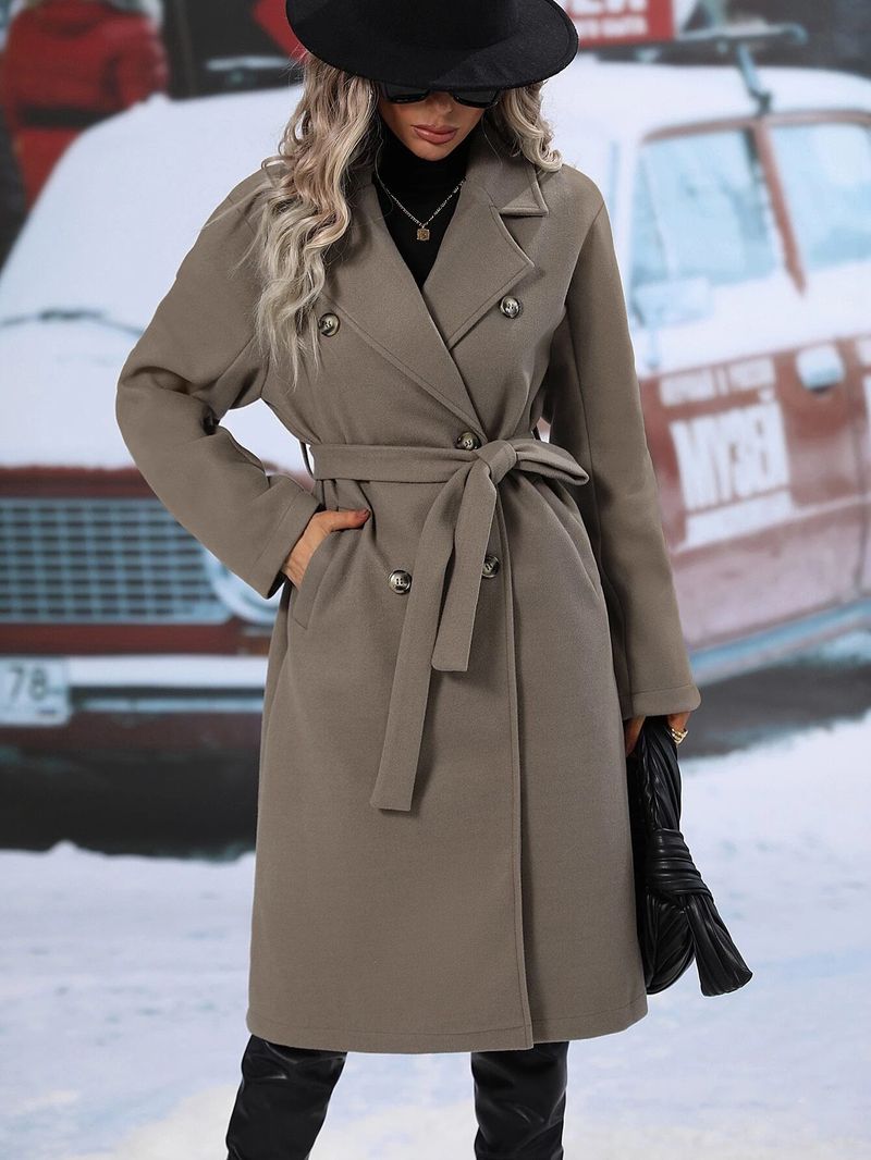 Klassischer zweireihiger Wollmantel für Damen – Trenchcoat mit Gürtel und Revers, warmer Wintermantel (Grau/Schwarz/Khaki/Braun/Rot, S-XXL)_voghion.com