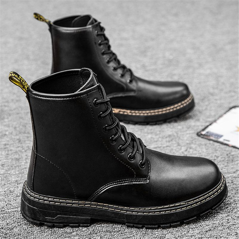 New Cuir Martin High Top Trend Hommes Bottes NEW Army Bottes Yinglun Wind Noir Imperméable Et Antidérapant_voghion.com