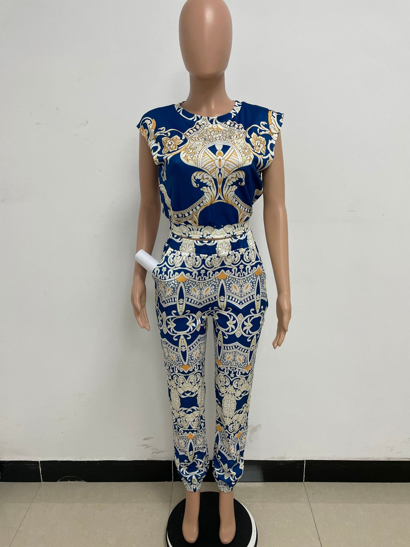 Ensemble deux pièces imprimé sans manches pour femmes, bretelles de station indépendantes, petit costume décontracté à parfum _voghion.com