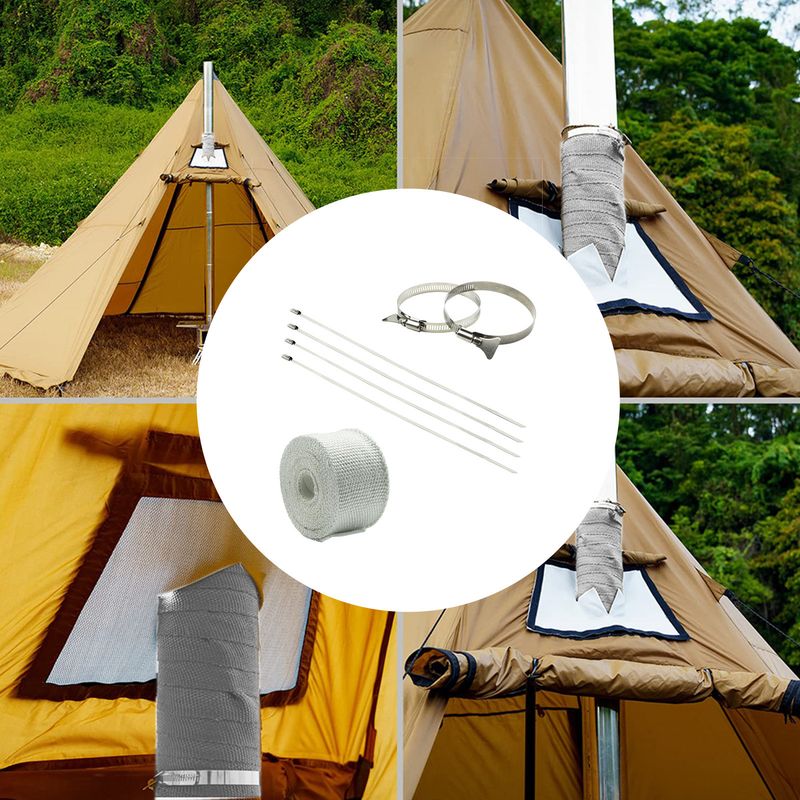 Ceinture de tuyau de poêle à bois anti-brûlure pour tente de camping en plein air, ignifuge, extension de tuyau de poêle_voghion.com
