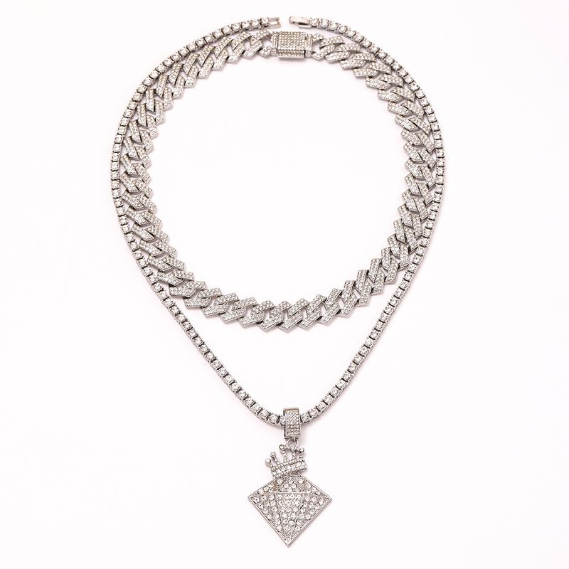 Hip Hop Alloy Full Crown Dia High Quality Fashion Necklace Set Cuban Chain Tennis_voghion.com