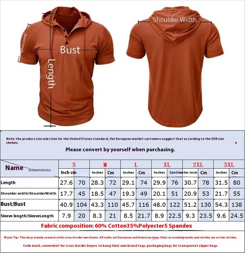 T-shirt à manches courtes pour hommes, sport et fitness, haut à capuche, chemise American Henry_voghion.com